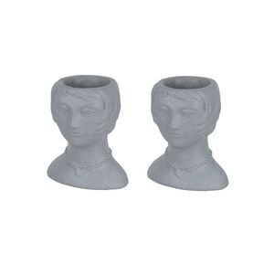 Set of 2 Roaring 20's Flapper Lady Gray Concrete Head Mini Planter 6 Inches Tall
